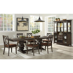 Update your space with the stylish Jameson dining room collection. This formal group combines the look of rich espresso with the understated styling of traditional design. Brown undertones play to the look of the rectangular dining table with removable le