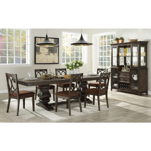 Update your space with the stylish Jameson dining room collection. This formal group combines the look of rich espresso with the understated styling of traditional design. Brown undertones play to the look of the rectangular dining table with removable le