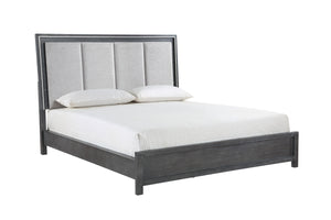 Elevate your bedroom with the timeless elegance of the Odessa Bed. Crafted from Pine solid wood and Mindy veneers, this bed exudes strength and durability, promising long-lasting comfort. The rich charcoal gray finish, meticulously applied through a multi