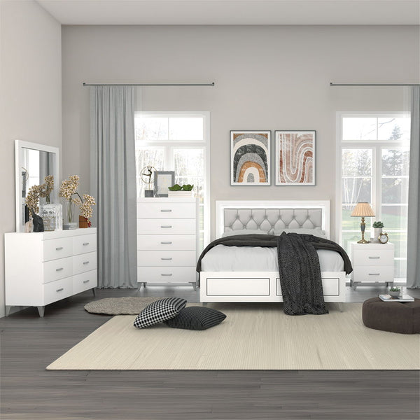 Casilda - Eastern King Bed - Gray PU & White Finish