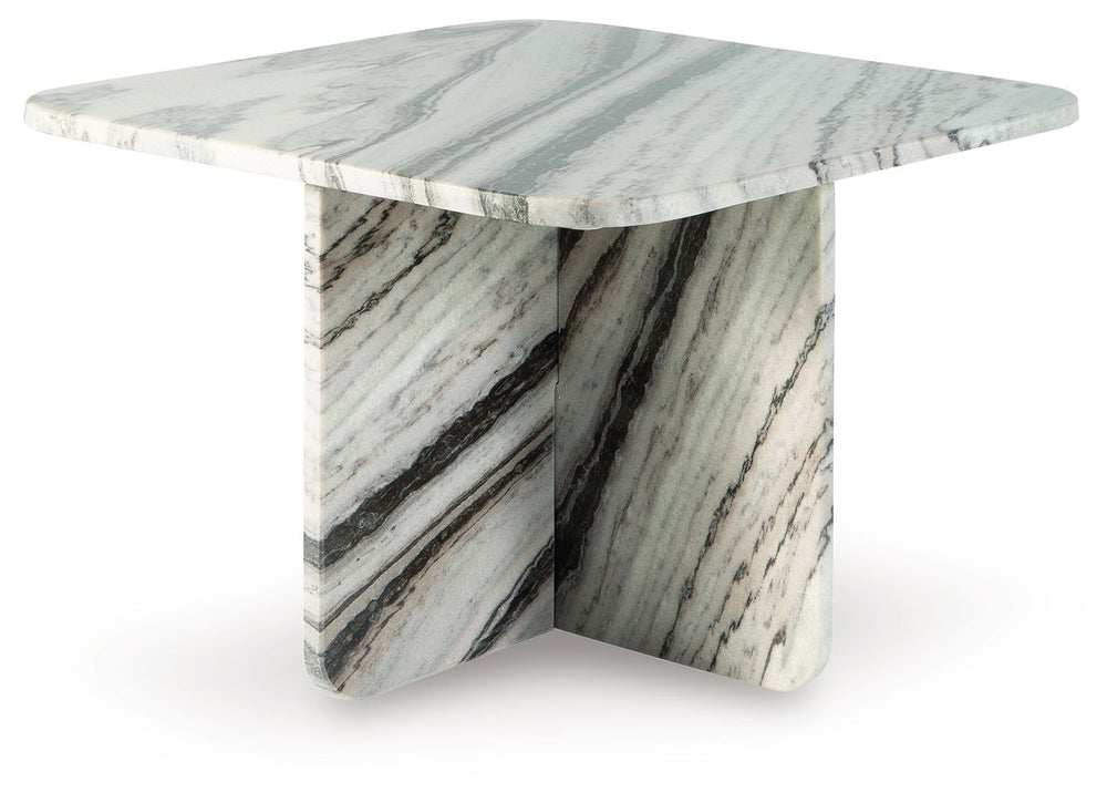 Artful. Sculptural. Stylish. All are apt descriptions of this accent cocktail table. Constructed of stunning marble in varying neutral tones, it offers an elevated interpretation of everyday style. Whether it-'s making a statement standing alone or decora