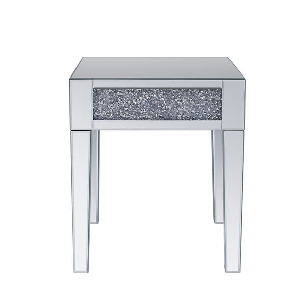 The Noralie End Table will add a contemporary touch to any room in your home. With its clean lines, this brilliant square occasional table showcases a distinctive style for an intriguing look. The table features a fully mirrored beveled frame with tapered