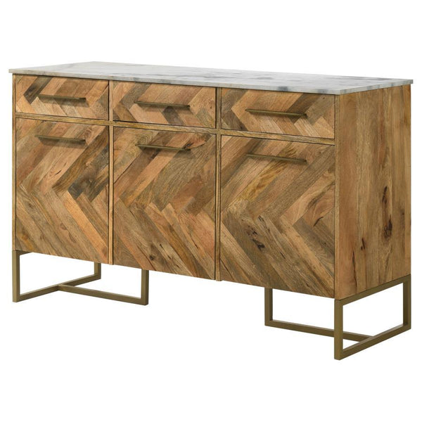 Keaton - 3-Door Marble Top Herringbone Accent Cabinet - Natural