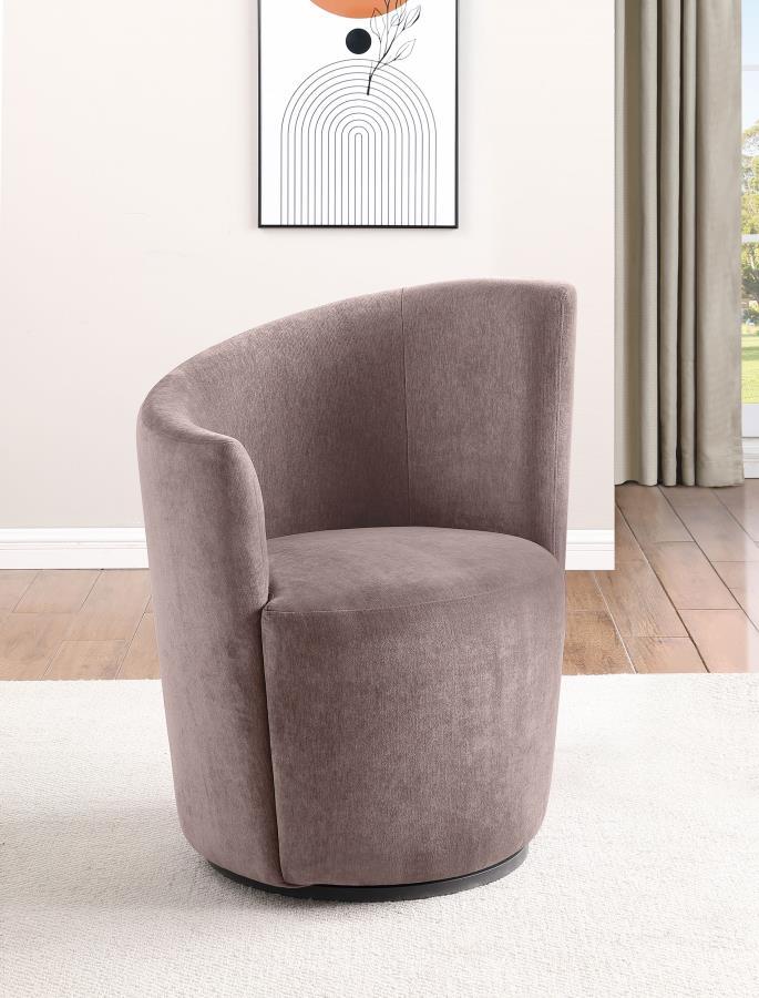 This accent chairâ€™s sculptural silhouette and plush velvet upholstery create a luxurious presence in your living space. Designed with swivel functionality, it allows effortless 360-degree rotation, making it perfect for conversation areas or cozy readin