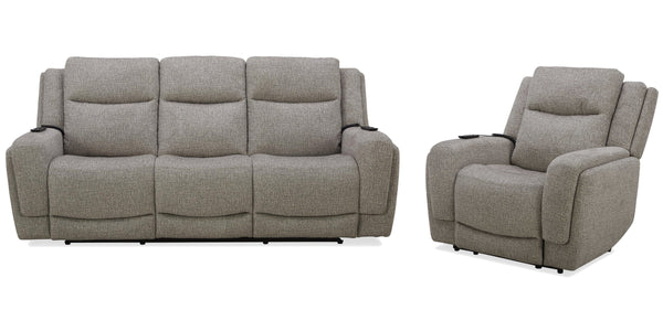 Penfield offers a remote control for a zero-gravity recline, power headrest, lumbar support, and heat and massage features for added relaxation. Made from durable and soft 100% polyester fabric, the Penfield has stylish two-tiered track arms. The sofa inc