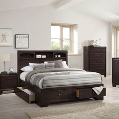 The Madison II bedroom collection features spacious storage. Clean lines and modern style are perfectly matched together, offering a sense of technology to new generation.<br/><br/><b>Product Features</b><ul><li>Box Spring Not Required</li><li>Bookcase Be
