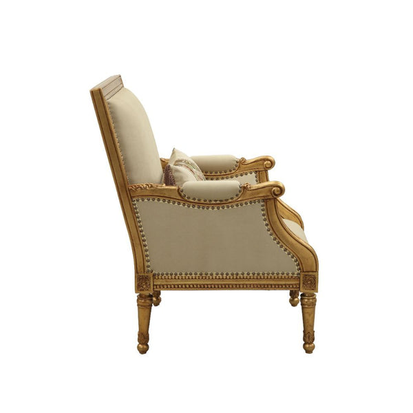 Assembled, w/1 Pillow (French Provincial Chair) Carved Molding with Nailhead Trim: Antique Gold Finish, Poplar Wood (Backrest, Armrest, Base) Backrest Style: Rectangular Tight Back & Seat Cushion (1+1) Seat Construction: Frame Hardwood, Pocket Coil Includ
