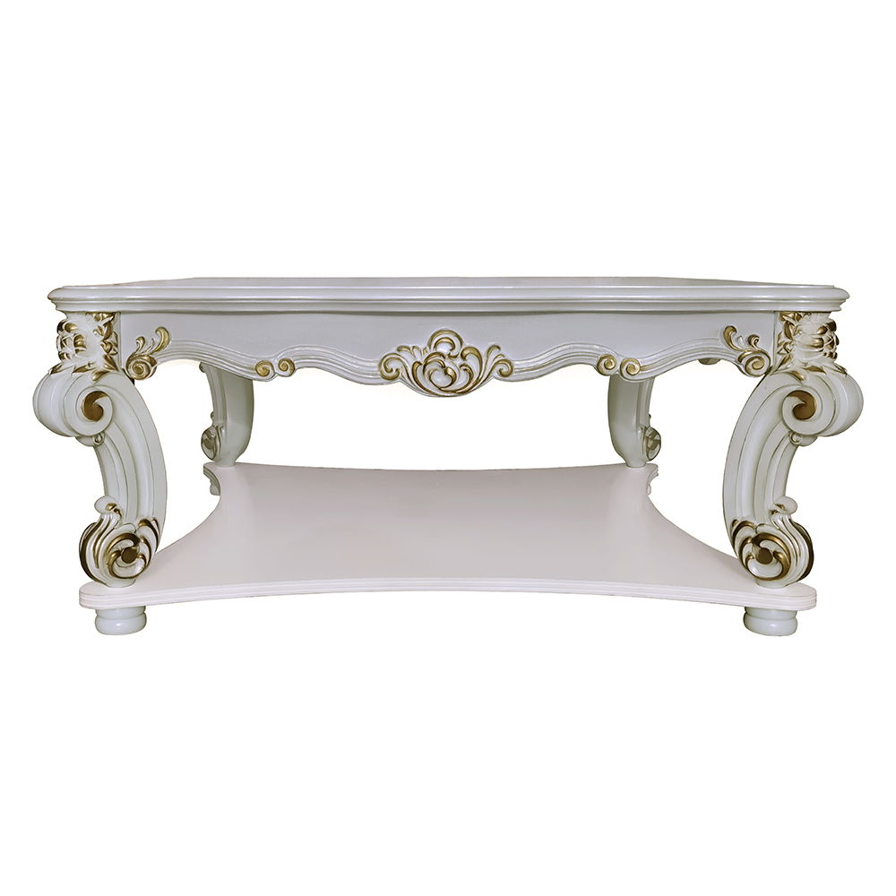 KD, Square Table with Scrolled Leg and Bottom Shelf Top Apron: Scrolled Decor Trim