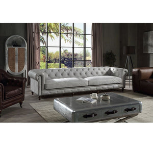 Top Grain Leather Seat Construction: Full Foam KD Legs Wooden Inner Frame Loose Seat & Tight Back Cushion Removable Cushion Cover Wooden Legs Button Tufted Nailhead Trim