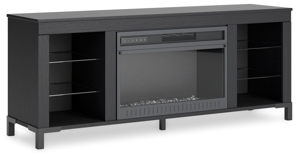 Level up your gaming experience and make movie nights to remember. This TV stand with electric fireplace extends your entertainment beyond the screen. Its built-in fireplace brings the heat, synchronizing with LED backlighting on the shelves. And you can 