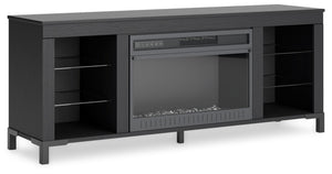 Level up your gaming experience and make movie nights to remember. This TV stand with electric fireplace extends your entertainment beyond the screen. Its built-in fireplace brings the heat, synchronizing with LED backlighting on the shelves. And you can 