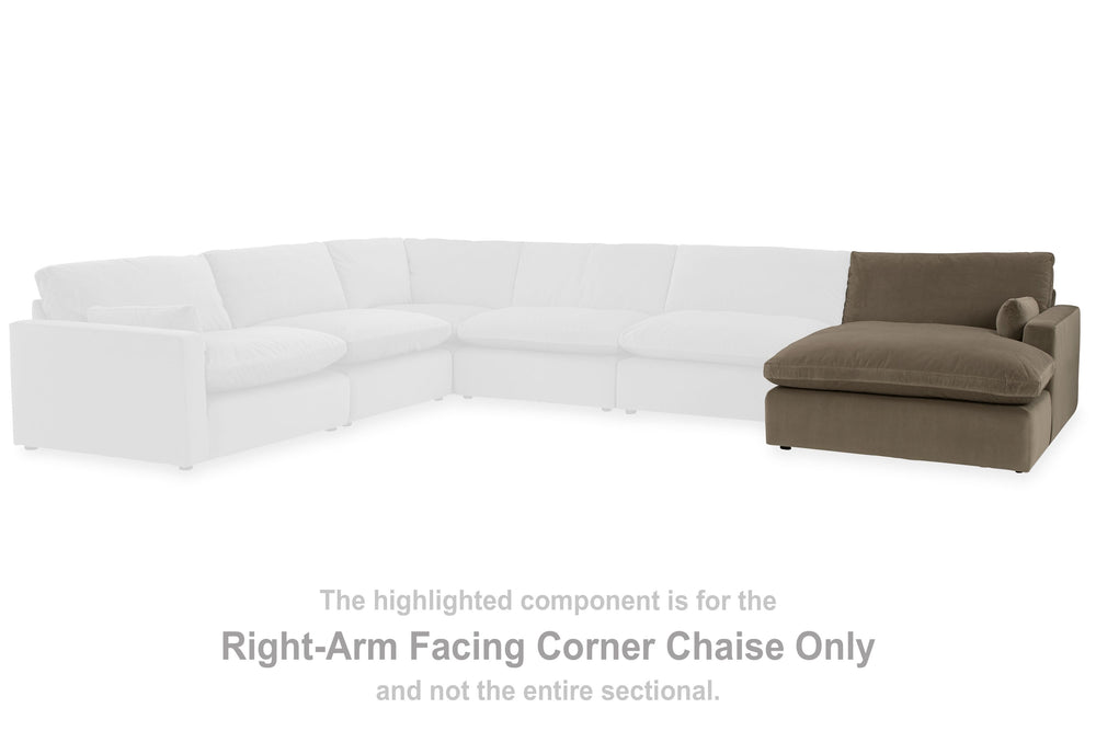 This right-arm facing corner chaise is made with polyester upholstery. Fully finished on all sides, it pairs with other items in the series to make a modular sectional.<br><br><b>Additional Dimensions</b><br><ul><li>Arm height: 22-"</li><li>Seat depth: 53