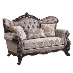 Enhance your formal living room with this elegant traditional 3-seater sofa. Part of the Wahkoowah collection, this sofa features an inner wooden frame that is sturdy. The outer wooden frame is finished with gold trimmings. Faux leather upholstery is used