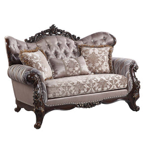 Enhance your formal living room with this elegant traditional 3-seater sofa. Part of the Wahkoowah collection, this sofa features an inner wooden frame that is sturdy. The outer wooden frame is finished with gold trimmings. Faux leather upholstery is used