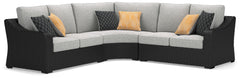 Sporting an easy-on-the-eyes elegance, this sectional elevates the art of alfresco living. Beautiful and durable enough for indoor and outdoor use, this high-style/low-maintenance set entices with plush, removable cushions wrapped in NuvellaÂ® fabric that