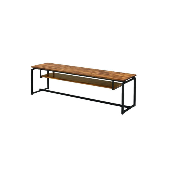 Add a touch of modern flair to your living room with this Kersey TV stand. Expertly crafted from selected wood and metal tube, this piece features a shelf for accommodating a cable box, media accessories or remotes. With the open back design, cables can r