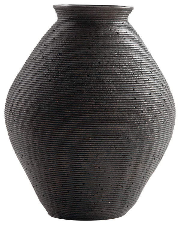 Ribbed textural rings give this vase a wonderful artisanal quality. An antiqued brown finish catches the eye, drawing attention to this elegantly earthy centerpiece.<br/><br/><b>Product Features</b><ul><li>Made of polyresin</li><li>Antiqued brown finish</