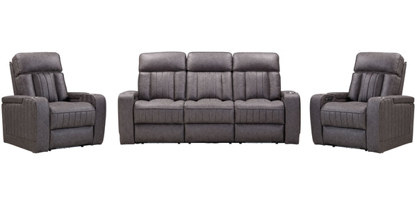 Spice up your movie nights with the Equinox Sofa Group. Consisting of the coordinating Equinox Power Sofa, Power Console Loveseat, and Power Recliner, each power seat also features armrest storage and independently operating power headrests for personaliz