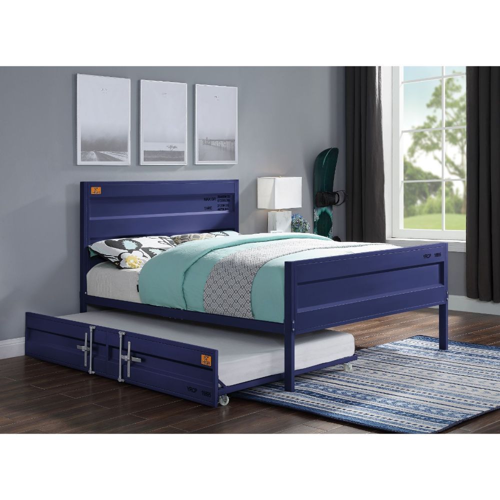 The Cargo youth bed is the perfect addition to any childâ€™s room. This contemporary container themed metal bed features a panel headboard with low profile footboard, crafted with an industrial look that is an perfect match for your bedroom. The bed is ac