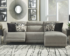 Delightfully modern. Exceptionally comfortable. When it comes to modular furniture with easy-elegant appeal, itâ€™s hard to beat this power reclining sectional. Wrapped in a decadently plush stone-tone fabric for neutral versatility, this chic sectional i