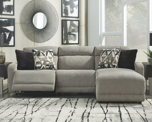 Delightfully modern. Exceptionally comfortable. When it comes to modular furniture with easy-elegant appeal, itâ€™s hard to beat this power reclining sectional. Wrapped in a decadently plush stone-tone fabric for neutral versatility, this chic sectional i