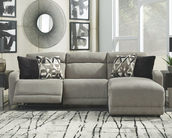 Delightfully modern. Exceptionally comfortable. When it comes to modular furniture with easy-elegant appeal, itâ€™s hard to beat this power reclining sectional. Wrapped in a decadently plush stone-tone fabric for neutral versatility, this chic sectional i