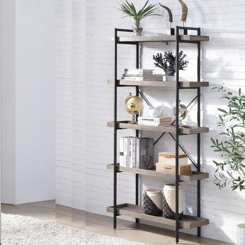 Zakwani - Bookshelf - Gray Oak & Black Finish - 68"