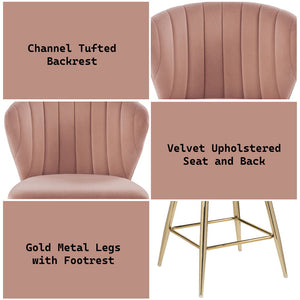 Rizgek - Counter Height Chair - Pink Velvet & Gold Finish