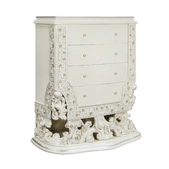Bringing a modern approach to the classic ornate Rococo style, the Adara bed blends in contemporary touches with traditional design details. The PU adds a fresh approach to the intricately embellished bed. The antique white is embellished with light gold 
