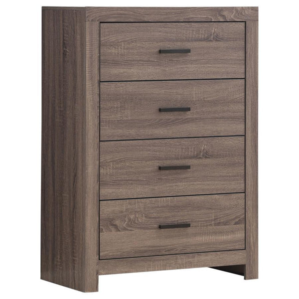This four-drawer chest combines modern style with practical storage. Its clean-lined frame complements contemporary spaces, while four spacious drawers provide ample room for clothing, linens, and accessories. Crafted from engineered wood with a durable l