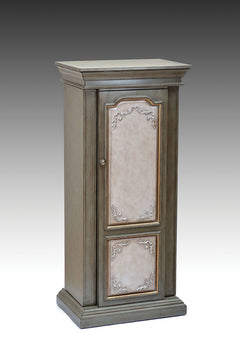 The Riker Jewelry Armoire in Antique Gray and Antique Beige fuses modern innovation with a timeless appearance. This mirrored jewelry armoire features multiple storage drawers and compartments to hold your most valuable pieces. Handcrafted with loving det