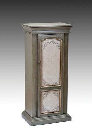 The Riker Jewelry Armoire in Antique Gray and Antique Beige fuses modern innovation with a timeless appearance. This mirrored jewelry armoire features multiple storage drawers and compartments to hold your most valuable pieces. Handcrafted with loving det
