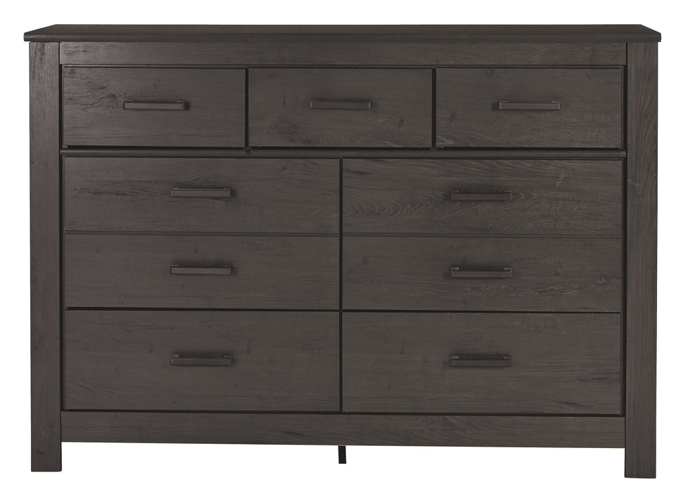 Priced to entice and styled to impress, this dresser makes the most of a clean-lined, contemporary profile. With three drawer sizes scaled to meet your needs, the design merges cool form and practical function. Replicated oak grain effect gives the modern