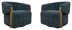 The stylish and comfortable Tatum accent chair features a 360-degree swivel for easy movement and a charcoal-finish wood surround base for a modern look. The cozy club chair design with shelter arms contains an integrated seat cushion, providing a relaxin