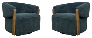 The stylish and comfortable Tatum accent chair features a 360-degree swivel for easy movement and a charcoal-finish wood surround base for a modern look. The cozy club chair design with shelter arms contains an integrated seat cushion, providing a relaxin