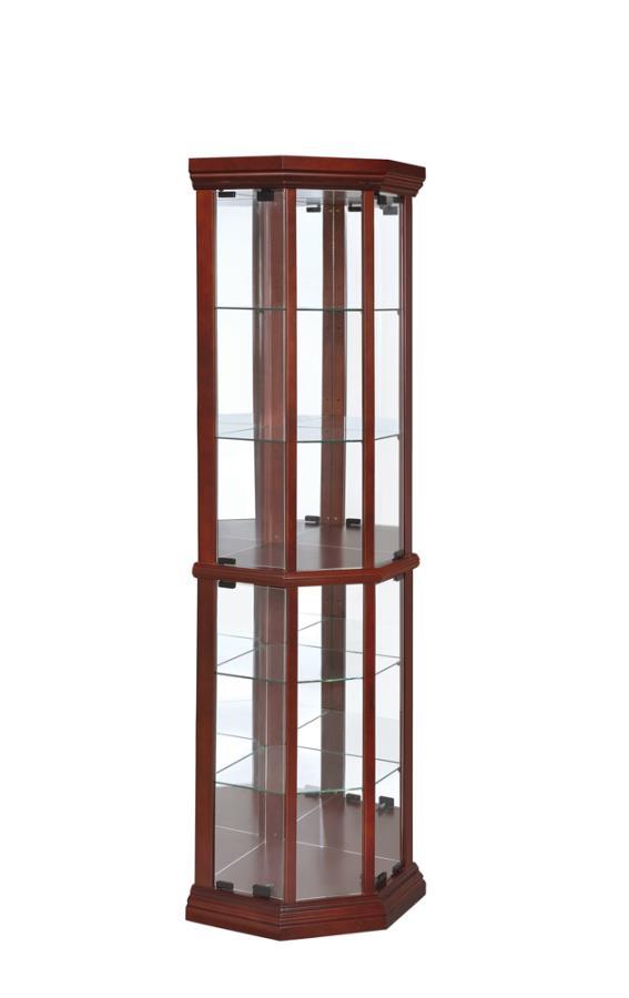 If you fancy special collectibles or unique knickknacks, where can you show them all off? This corner curio cabinet is a fantastic place, for starters. It is crafted to fit perfectly into the corner of your living room or den for prominence. Features five