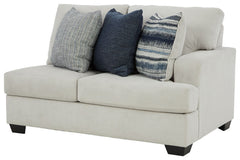 This right-arm facing loveseat is made with polyester upholstery. Pairs with other items in the series to make a sectional.<br><br><b>Additional Dimensions</b><br><ul><li>Arm height: 26-"</li><li>Seat depth: 21-"</li><li>Seat height: 21-"</li><li>Top of c