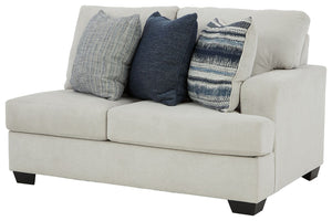 This right-arm facing loveseat is made with polyester upholstery. Pairs with other items in the series to make a sectional.<br><br><b>Additional Dimensions</b><br><ul><li>Arm height: 26-"</li><li>Seat depth: 21-"</li><li>Seat height: 21-"</li><li>Top of c