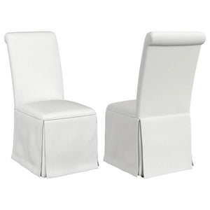 Put a stylish, somewhat formal spin on your dining room decor with a set of two classic parson chairs. Each features a tall back with an armless profile for impeccable comfort and elegance. The chair features plush foam padding, complete with neutral upho