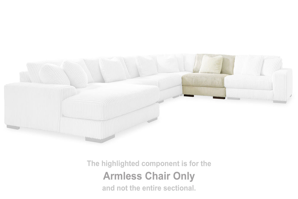 This armless chair is made with polyester upholstery. Pairs with other items in the series to make a sectional.<br><br><b>Additional Dimensions</b><br><ul><li>Seat depth: 28-"</li><li>Seat height: 21-"</li><li>Top of cushion to top of back: 19-"</li><li>L