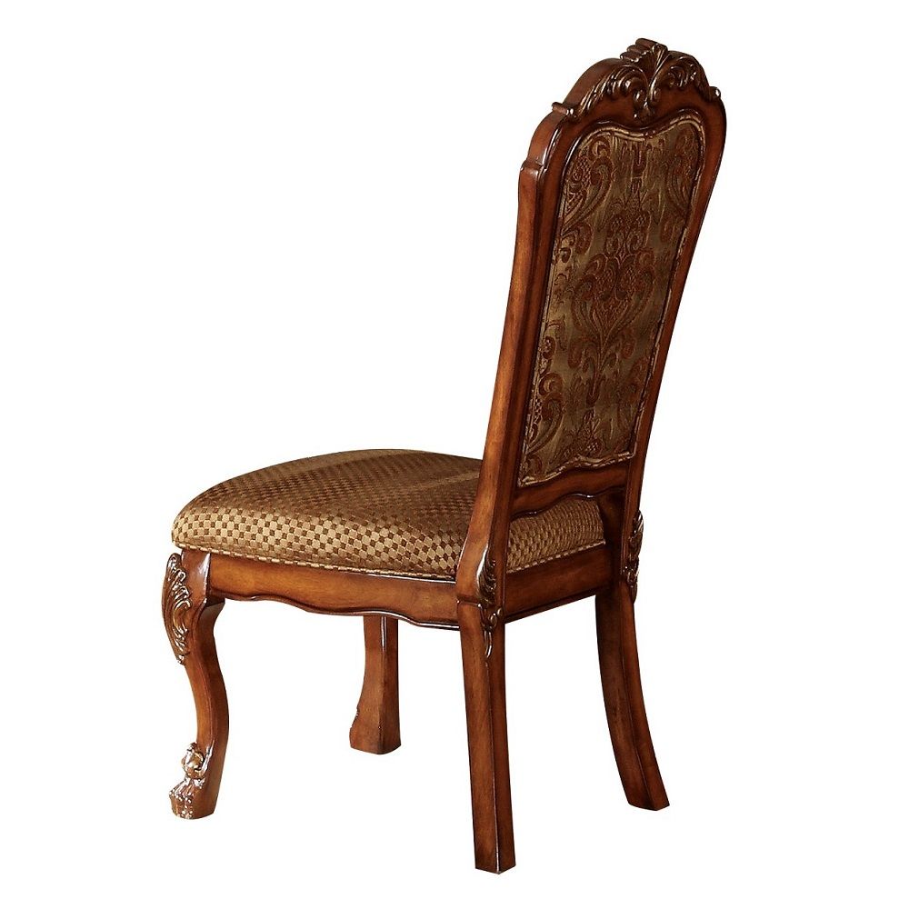 The Dresden Arm chair feature claw-foot style and each chair offers comfort with layers of dense foam upholstered in faux leather. The padded backrest adds a touch of contrast with the soft texture and colors of chenille fabric upholstery.<br/><br/><b>Pro