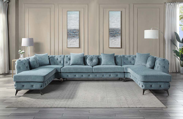 A modern take on a classic style the Atronia sectional sofa is great for those that want both current and traditional. This U-shaped sectional will glam up any den or family room. Featuring button tufting and matching throw pillows for visual appeal. For 