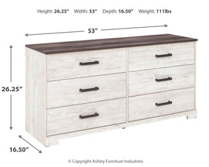 Shawburn - White / Black / Gray - Six Drawer Dresser