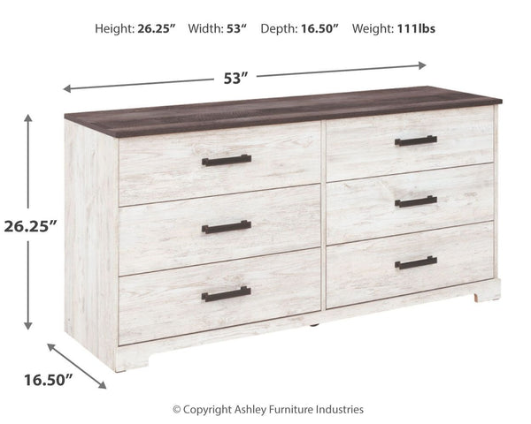 Shawburn - White / Black / Gray - Six Drawer Dresser