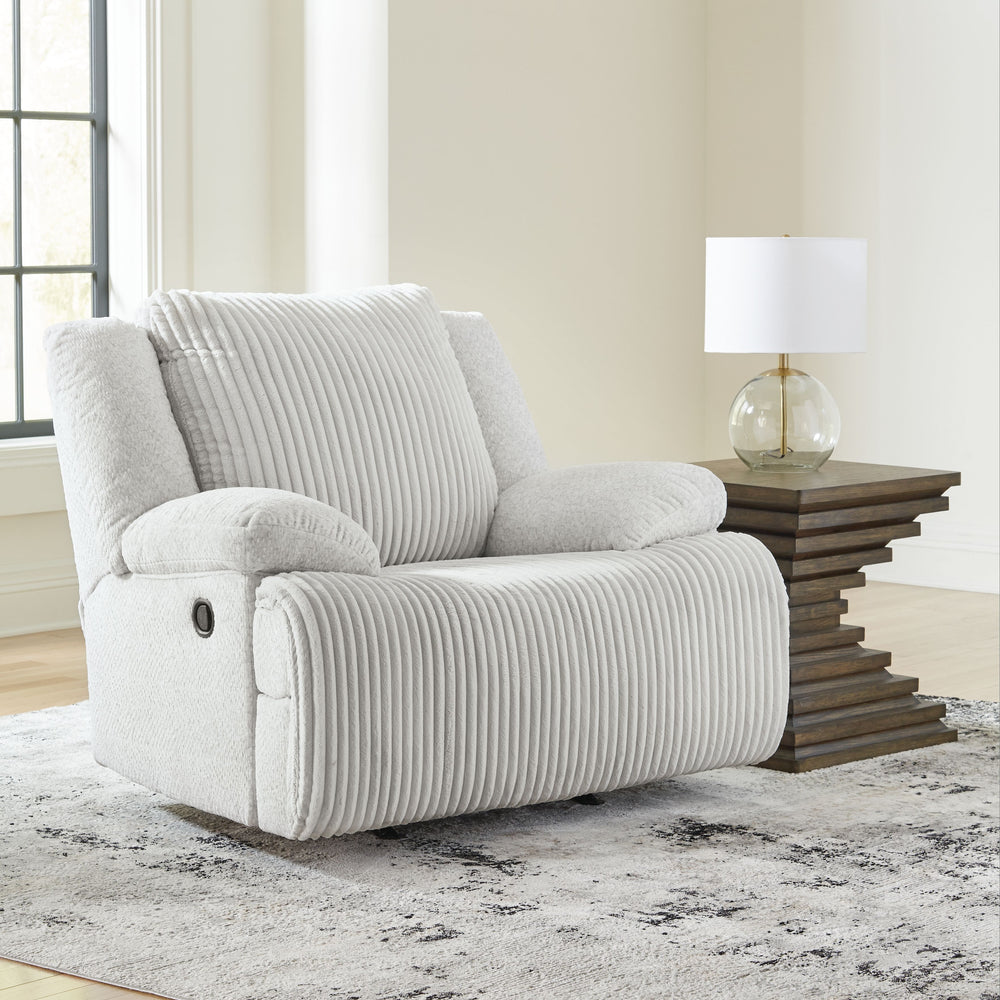 Experience unparalleled comfort with this rocker recliner. Itâ€™s a stylish and invitingly soft lookâ€”made all the more appealing by cozy corduroy cushions that feel great and add a touch of texture. So sit back and unwind with the soothing rocking motio