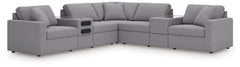 Looking cool and contemporary is great. But when it comes down to it, youâ€™re all about low-maintenance lounging. With the performance fabric on this balanced sectional with audio and storage consoles, cleaning spills is a breeze. Its customizable modula