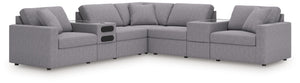 Looking cool and contemporary is great. But when it comes down to it, youâ€™re all about low-maintenance lounging. With the performance fabric on this balanced sectional with audio and storage consoles, cleaning spills is a breeze. Its customizable modula