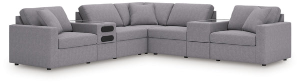Looking cool and contemporary is great. But when it comes down to it, youâ€™re all about low-maintenance lounging. With the performance fabric on this balanced sectional with audio and storage consoles, cleaning spills is a breeze. Its customizable modula