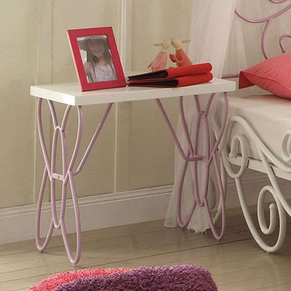 The Priya Canopy bed will create a wonderland in your princess-'s room. Features: metal butterfly design in a warm purple and white finish. A crown on top of the frame adds the charm and beauty into this enchanting bed.<br/><br/><b>Product Features</b><ul