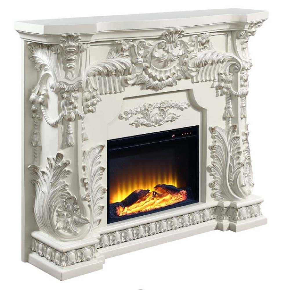 LED Electric Fireplace Wooden Frame Scrolled Floral Touch Panel/Remote Controller (Batteries Required 2pc x AAA) Functions: Adjustable Temperature, Timer, Light Only